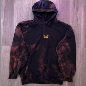 Distressed bleach tie-dye black butterfly brandy melville hoodie